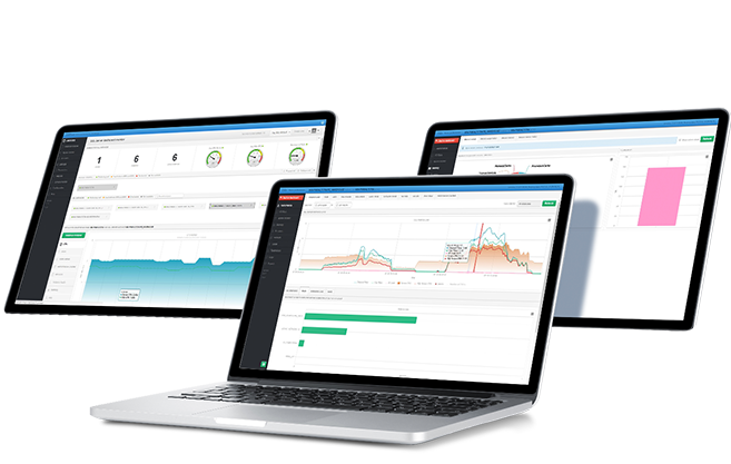 Unterschiedliche Ansichten von DBPLUS Performance Monitor auf Tablets und Notebook